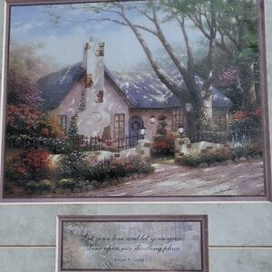 Cottage Garden Wall Art Print in Cream, Green & Pink